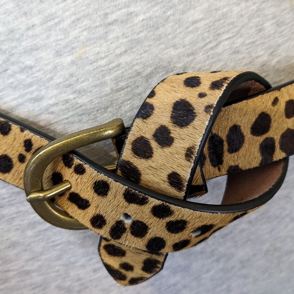 J. Crew Calf Hair Leather Belt, Brass Buckle, Animal Print, Sz Med, Unisex, NWOT - Picture 9 of 9
